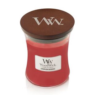 Woodwick - Crimson Berries - średnia świeca zapachowa z drewnianym knotem