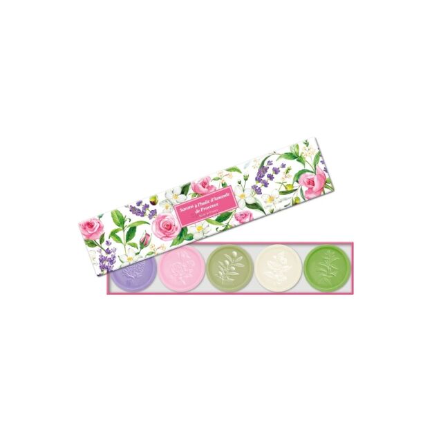 Zestaw prezentowy mydeł 5 x 25 g lawenda, róża, kwiat oliwki, jaśmin, werbena Esprit Provence