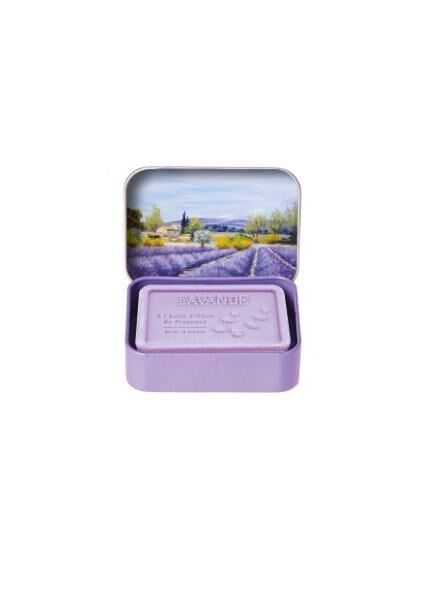 Mydło prowansalskie Lawenda (Lavande) w metalowej mydelniczce 70 g - Paysage de Provence | Esprit Provence