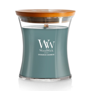 Evergreen Cashmere - Woodwick - średnia świeca z drewnianym knotem 