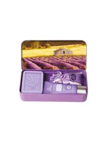 Zestaw prezentowy lawenda (Lavande) mydło 60 g + krem do rąk + saszetka w metalowym pudełku - Cabanon | Esprit Provence
