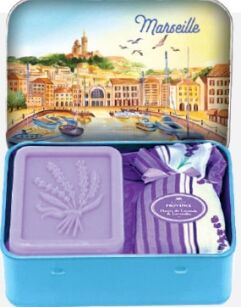 Zestaw prezentowy lawenda (Lavande) - mydło 60 g + saszetka w metalowym pudełku - Marseille | Esprit Provence