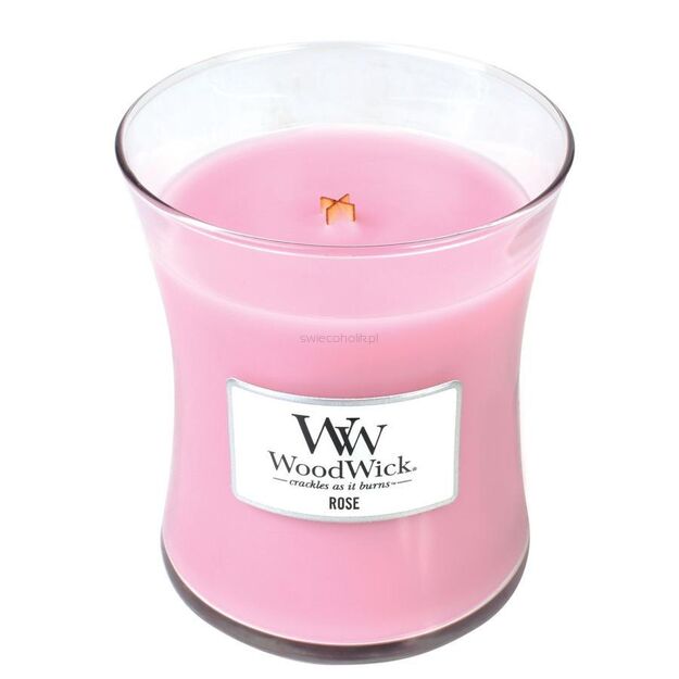 Rose WoodWick - średnia świeca zapachowa z drewnianym knotem