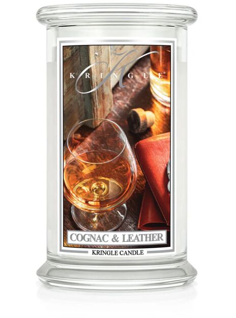 Cognac & Leather - Kringle Candle - duża świeca z dwoma knotami (624g)