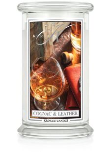 Cognac & Leather - Kringle Candle - duża świeca z dwoma knotami (624g)