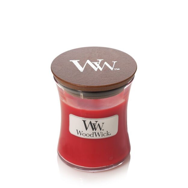 Woodwick - Crimson Berries - mała świeca zapachowa z drewnianym knotem