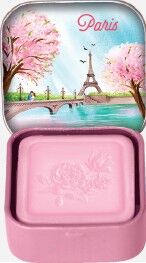 Mydło prowansalskie Róża (Rose) w metalowej mydelniczce 25 g - Paris romantique | Esprit Provence