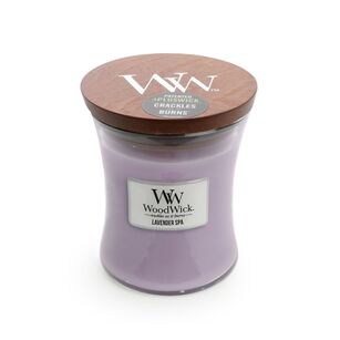 Lavender Spa Woodwick - średnia świeca zapachowa z drewnianym knotem