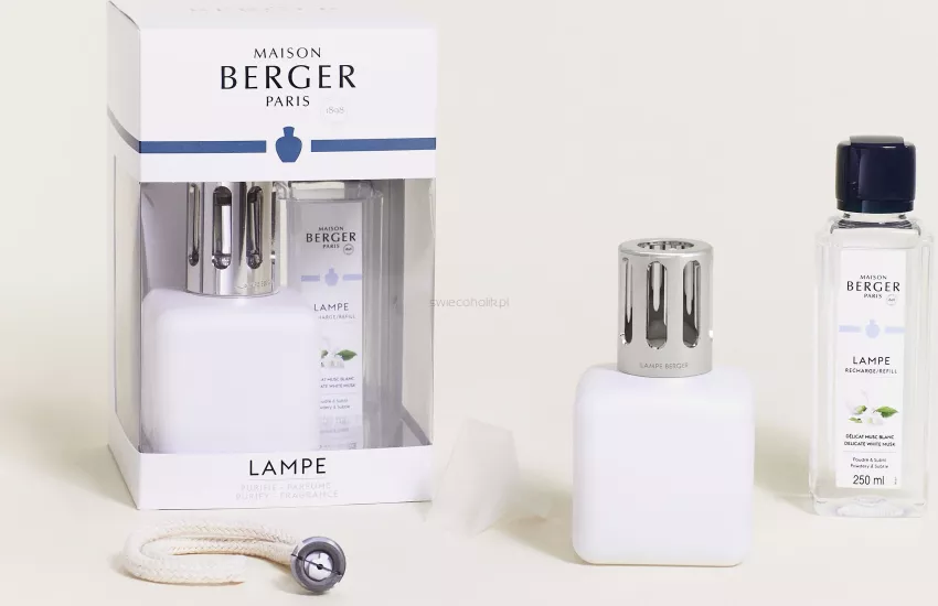 Zestaw prezentowy - Maison Berger - lampa katalityczna Glacon White + esencja Delicate White Musk 250 ml