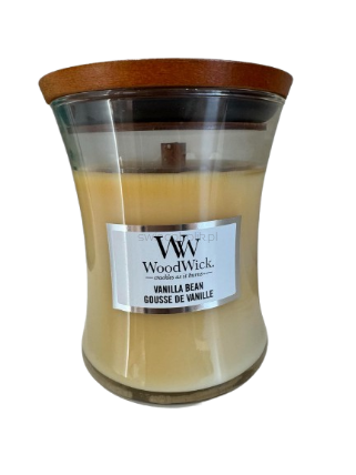 Vanilla Bean- WoodWick średnia świeca zapachowa z drewnianym knotem