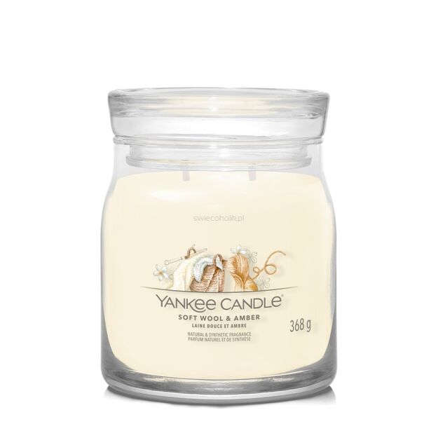 Soft Wool & Amber - Yankee Candle Signature - średnia świeca z dwoma knotami - nowość 2022