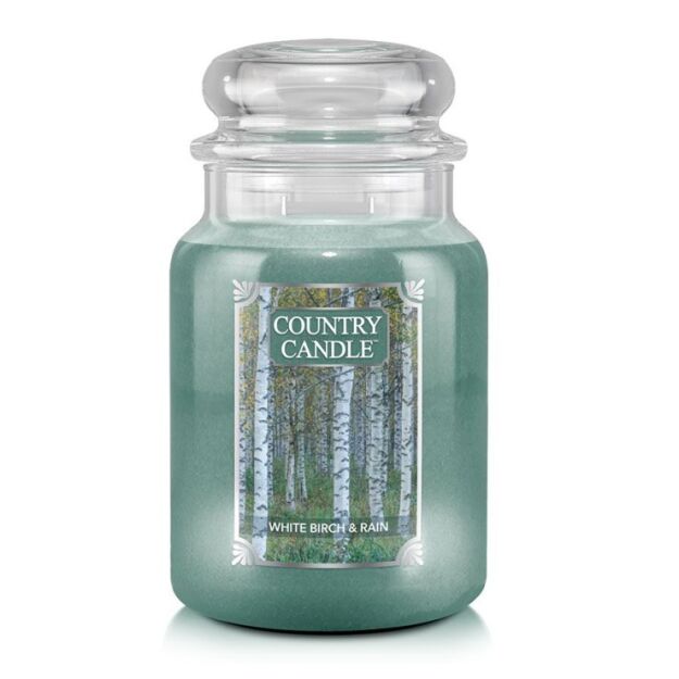 Duża świeca zapachowa White Birch and Rain – Country Candle | 737 g | 2 knoty