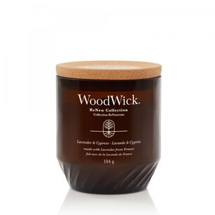 Lavender & Cypress - WoodWick - średnia świeca zapachowa z drewnianym knotem - ReNew Collection