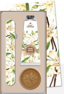 Zestaw prezentowy Wanilia (Vanille Intense) - krem do rąk 30 ml + mydło 25 g + pilnik | Esprit Provence