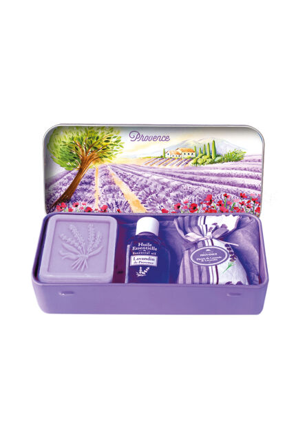 Zestaw prezentowy lawenda (Lavande) - mydło 60 g + olejek eteryczny 12 ml w metalowym pudełku - Provence | Esprit Provence