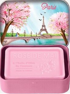 Mydło prowansalskie Róża majowa (Rose de Mai) w metalowej mydelniczce 70 g - Paris romantique | Esprit Provence