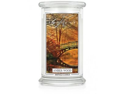 Amber Wood - Kringle Candle - duża świeca z dwoma knotami (624g)