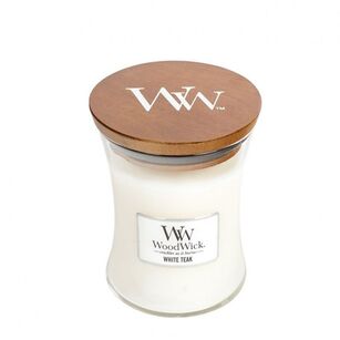 White Teak - WoodWick - srednia świeca zapachowa z drewnianym knotem