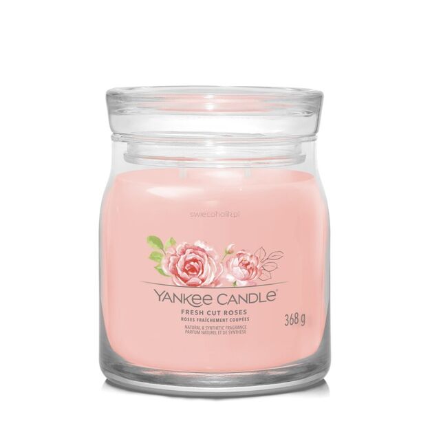 Fresh Cut Roses - Yankee Candle Signature - średnia świeca z dwoma knotami