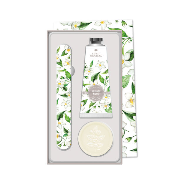 Zestaw prezentowy Jaśmin biały (Jasmin Blanc) - krem do rąk 30 ml + mydło 25 g + pilnik | Esprit Provence