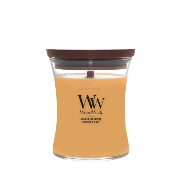 Golden Bourbon - Woodwick - średnia świeca zapachowa z drewnianym knotem