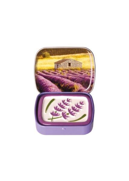 Ceramiczny dyfuzor zapachowy podróżny lawenda domek Prowansja – metalowe pudełko Esprit Provence