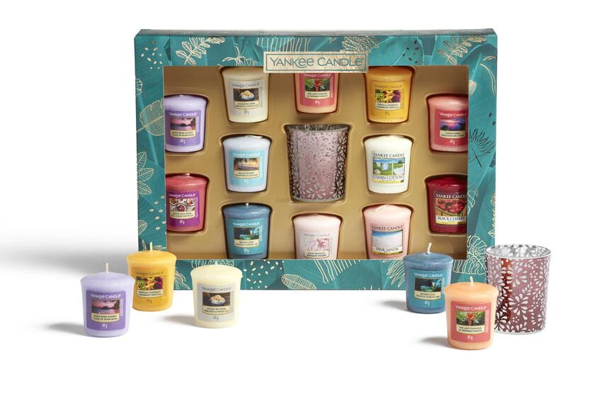 Zestaw prezentowy Yankee Candle The Last Paradise - 12 małych świec votive + świecznik